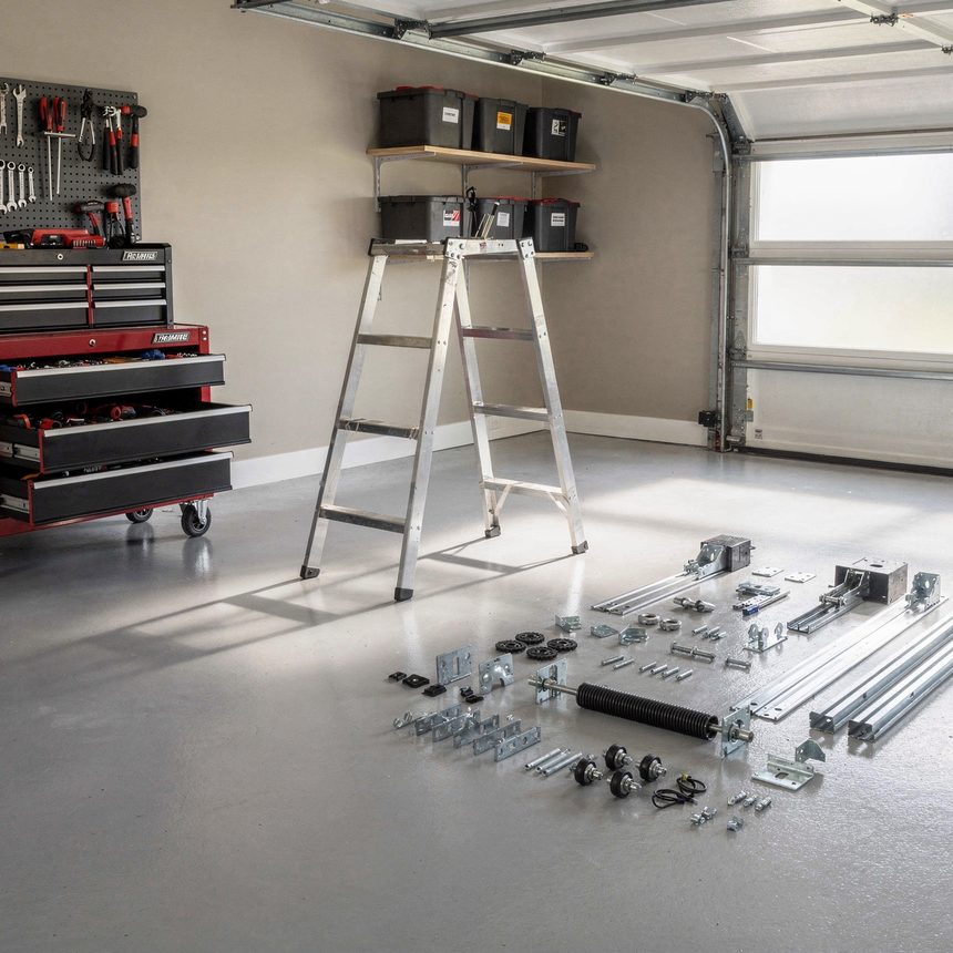 Garage door repair tools and parts in a Montgomery, AL garage